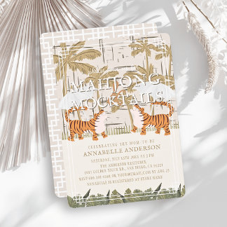Tijgers Beige Chinoiserie Mahjong Baby Shower Kaart