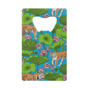 Tijgers in de roze lotusvijver kredietkaart flessenopener