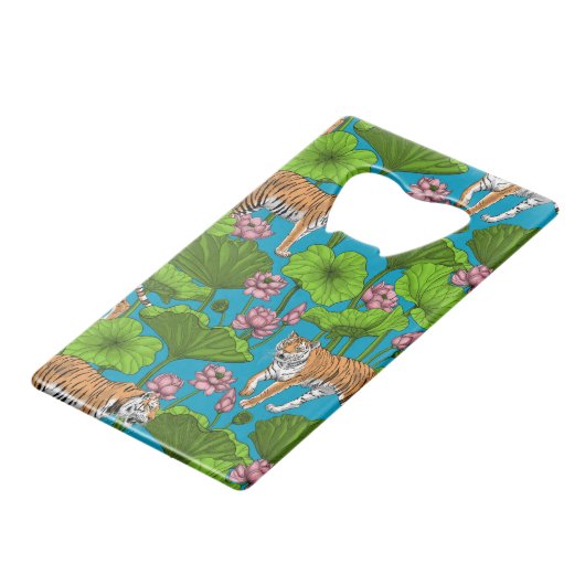 Tijgers in de roze lotusvijver kredietkaart flessenopener (Voorkant Gekanteld)
