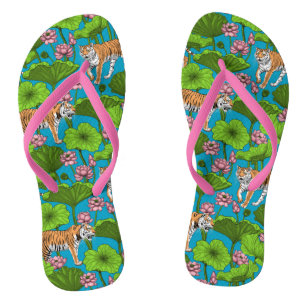 Tijgers in de roze lotusvijver teenslippers