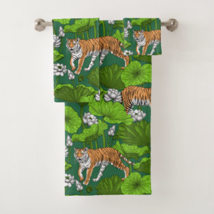Tijgers in de witte lotusvijver bad handdoek