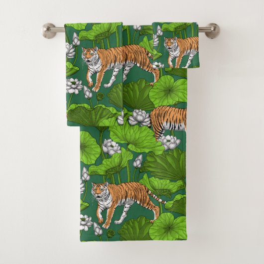 Tijgers in de witte lotusvijver bad handdoek (Insitu)