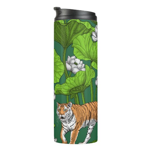 Tijgers in de witte lotusvijver thermosbeker (Geroteerd rechts)