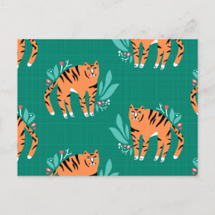 Tijgers met briefkaart van bloemen
