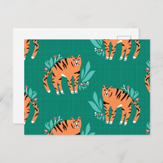 Tijgers met briefkaart van bloemen (Voorkant / Achterkant)