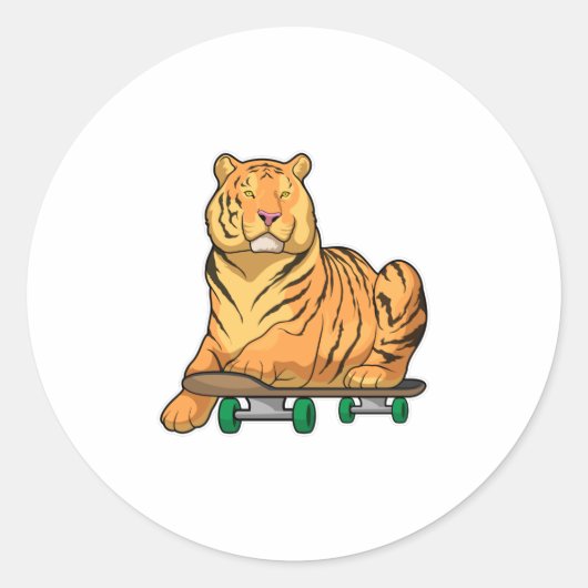 tijgerskateboard ronde sticker (Voorkant)