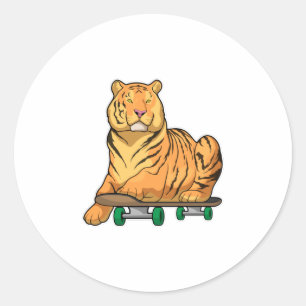 tijgerskateboard ronde sticker