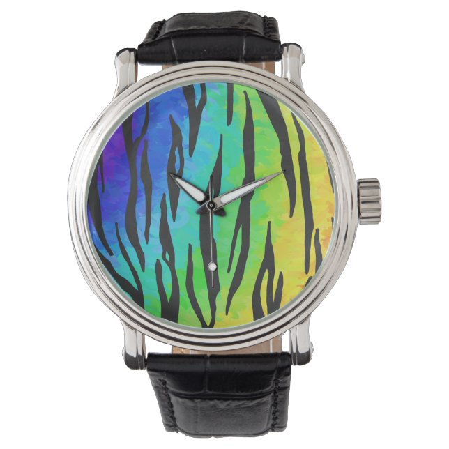 Tijgerzwart en regenboogdruk horloge (Voorkant)