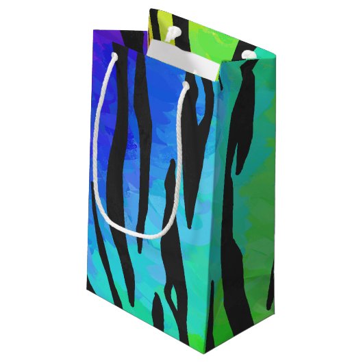 Tijgerzwart en regenboogdruk klein cadeauzakje (Achterkant Gekanteld)