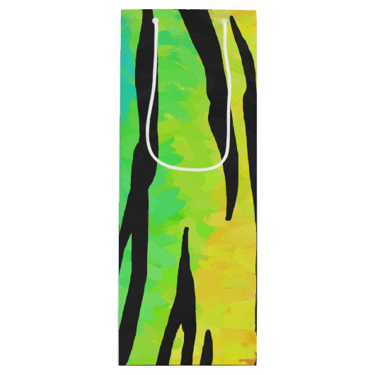 Tijgerzwart en regenboogdruk wijn cadeautas (Voorkant)