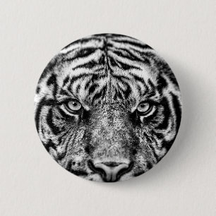 Tijgerzwart-witfotografie Ronde Button 5,7 Cm