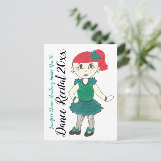Tik dansende meisje, aangepaste dans Studio-overwe Uitnodiging Briefkaart (Staand voorkant)