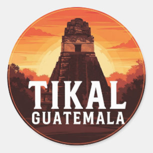 Tikal Guatemala Sunset Travel Ronde Sticker