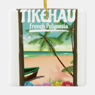 Tikehau Frans-Polynesië reisposter. Keramisch Ornament