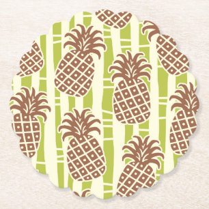 Tiki Ananas Bamboe Strepen Patroon Kartonnen Onderzetters