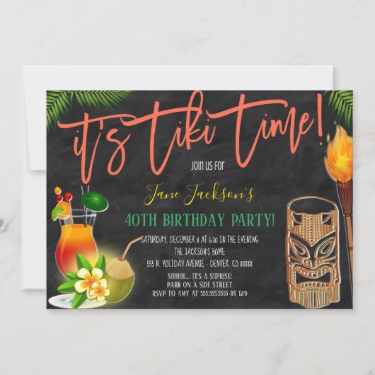 Tiki Bar Birthday Party Invitation Kaart (Voorkant)