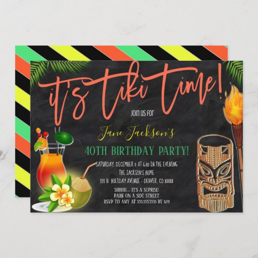 Tiki Bar Birthday Party Invitation Kaart (Voorkant / Achterkant)