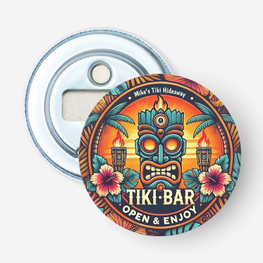 Tiki Bar Flesopener Button Flesopener (Voorkant)