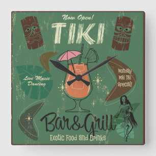 Tiki Bar&Grill wandklok Vierkante Klok
