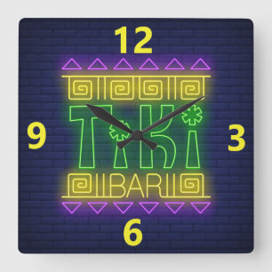 Tiki Bar Neon Sign Square Wall klok
