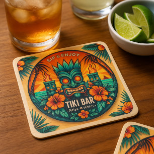 Tiki Bar Tropische Drinken Party Decor - Vierkante Kartonnen Onderzetter
