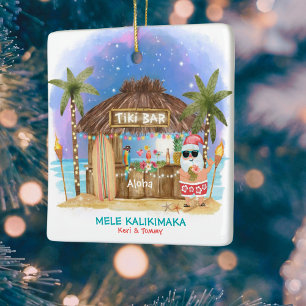 Tiki Beach Bar maanlicht Santa Tropical Christmas Keramisch Ornament