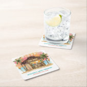 Tiki Beach Bar Tropisch Zee Verjaardag Vierkante Kartonnen Onderzetter (Insitu)