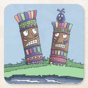 Tiki Bird Plum Square Paper Onderzetter