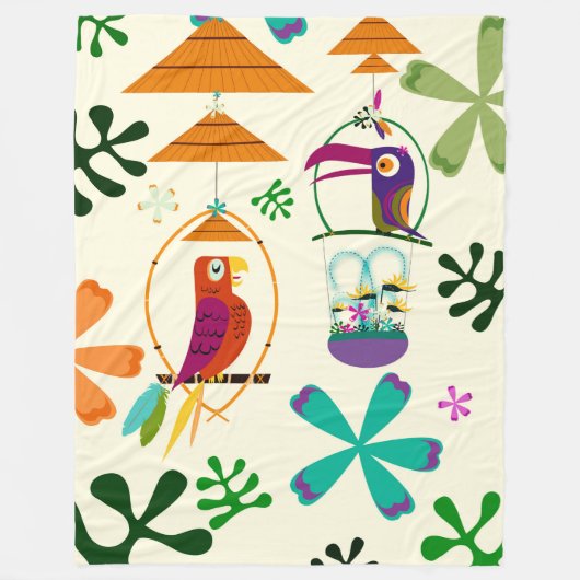 Tiki Birds Modern  Retro Aangepaste Slaapkamer Fleece Deken (Voorkant)