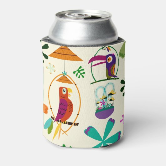 Tiki Birds Modern Retro Tropical Luau Blikjeskoeler (Blikje Achterkant)