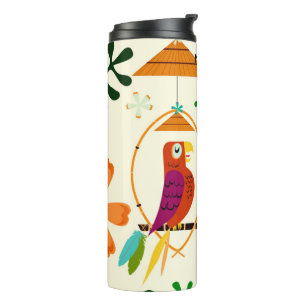 Tiki Birds Modern  Retro Whimsical Thermosbeker