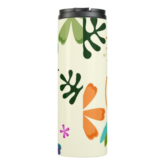 Tiki Birds Moderne Retro Whimsical Thermosbeker (Achterkant)