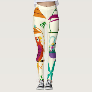 Tiki Birds  Retro Tropical Luau Art Custom Leggings
