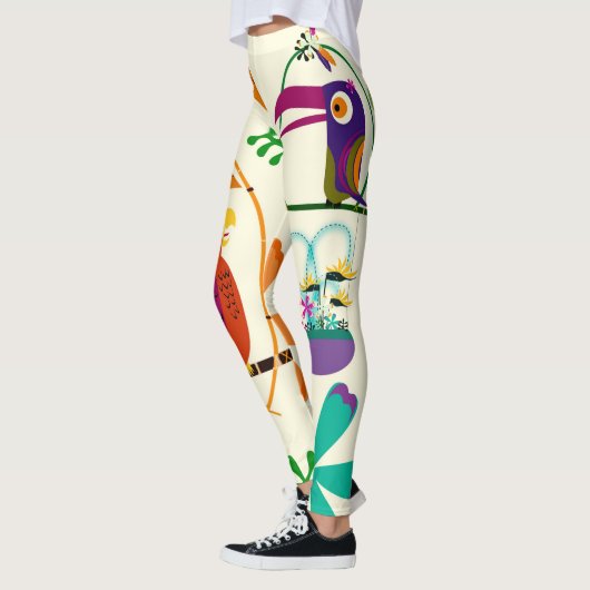 Tiki Birds Retro Tropical Luau Art Custom Leggings (Links)
