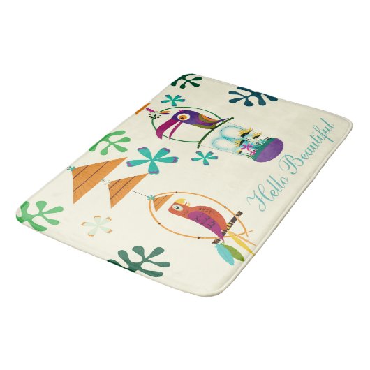 Tiki Birds Verjaardagsfeest  Retro Custom Badmat (Gekanteld)