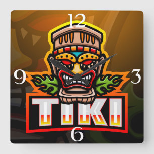 Tiki Ethnic Mask Vierkante Klok
