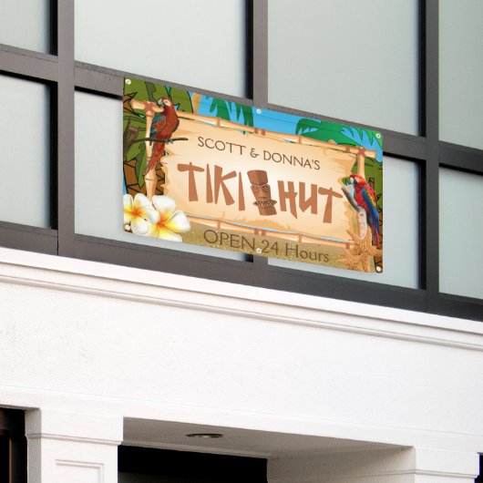 Tiki-handheld aanpassen in paradijse design spandoek (Buitenkant Gebouw)