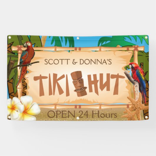Tiki-handheld aanpassen in paradijse design spandoek (Horizontaal)