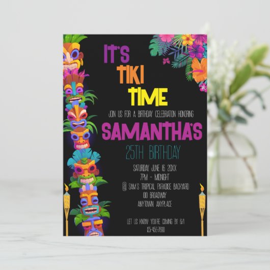 Tiki Heure Anniversaire Fête Invitation (Debout devant)