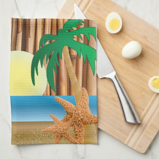 Tiki Hut Bamboo Stick Design Theedoek (Quarter Fold)