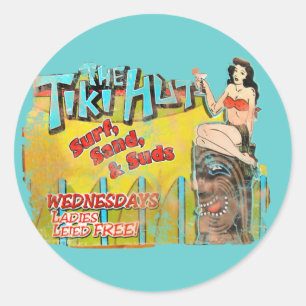  Tiki Hut Funny Ronde Sticker