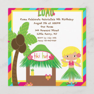 Tiki Hut Luau Square Birthday Invitation Kaart