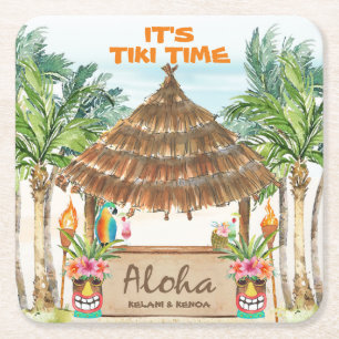 Tiki Luau   Tropisch strand Aloha Vierkante Kartonnen Onderzetter