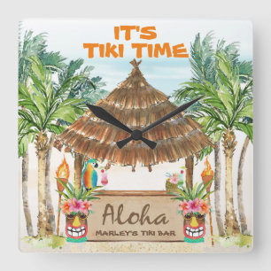 Tiki Luau   Tropisch strand Tiki Bar Aloha Square Vierkante Klok