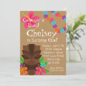 Tiki Man en Bloem Lei Luau Birthday Party Kaart (Staand voorkant)