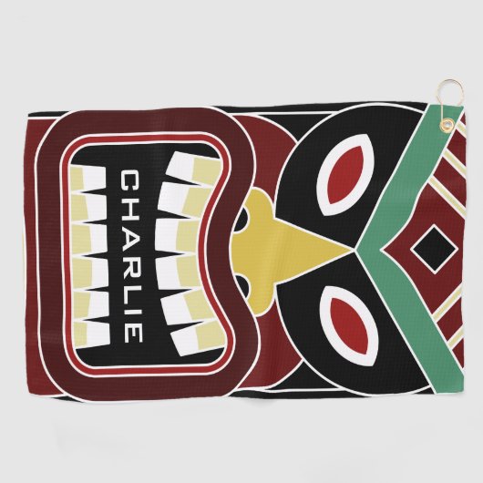 Tiki Mask aangepaste naam golfhanddoek (Horizontaal)