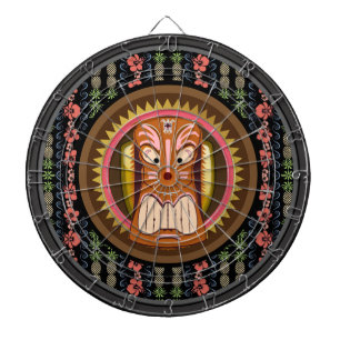 Tiki Mask Hibiscus Pattern Dartboard met Darts Dartbord