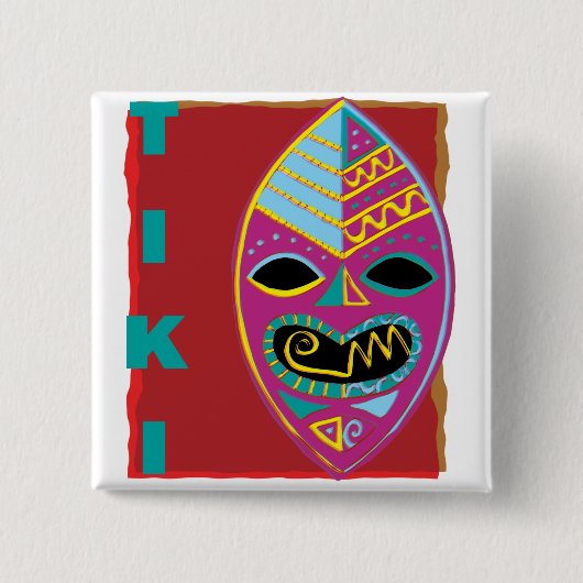 TIKI MASK VIERKANTE BUTTON 5,1 CM (Voorkant)