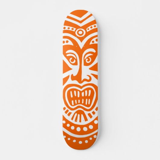 Tiki Maskerstijl - Oranje op Wit Skateboard (Voorkant)