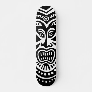 Tiki Maskerstijl - Zwart op hout (Retro) Skateboard